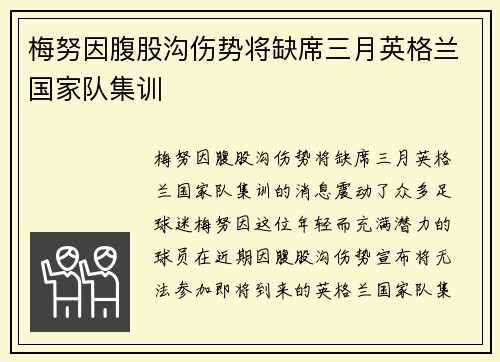 梅努因腹股沟伤势将缺席三月英格兰国家队集训 梅努因腹股沟伤势将缺席三月英格兰国家队集训