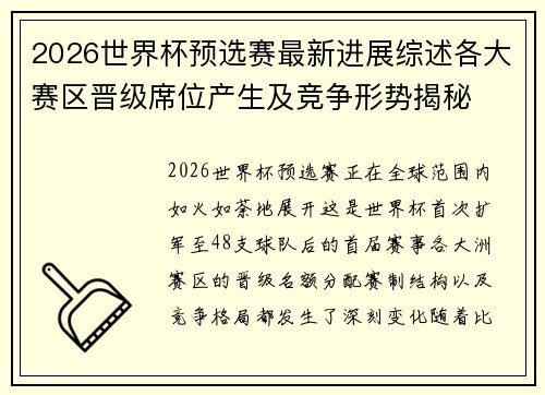 2026世界杯预选赛最新进展综述各大赛区晋级席位产生及竞争形势揭秘 2026世界杯预选赛最新进展综述各大赛区晋级席位产生及竞争形势揭秘